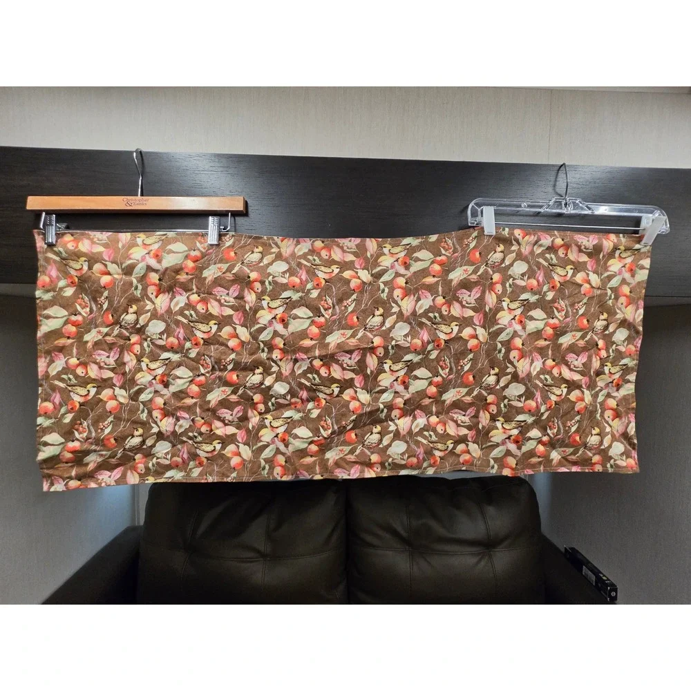 Reversible Bird Berry Cotton Fabric Table Runner Autumn Leaves Grey Cardinal